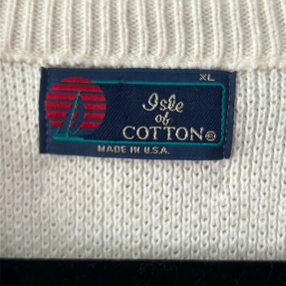 Vintage Isle of Cotton Men’s XL Sweater Vest Cream V-Neck Knit Cotton Preppy 90s - Picture 3 of 4